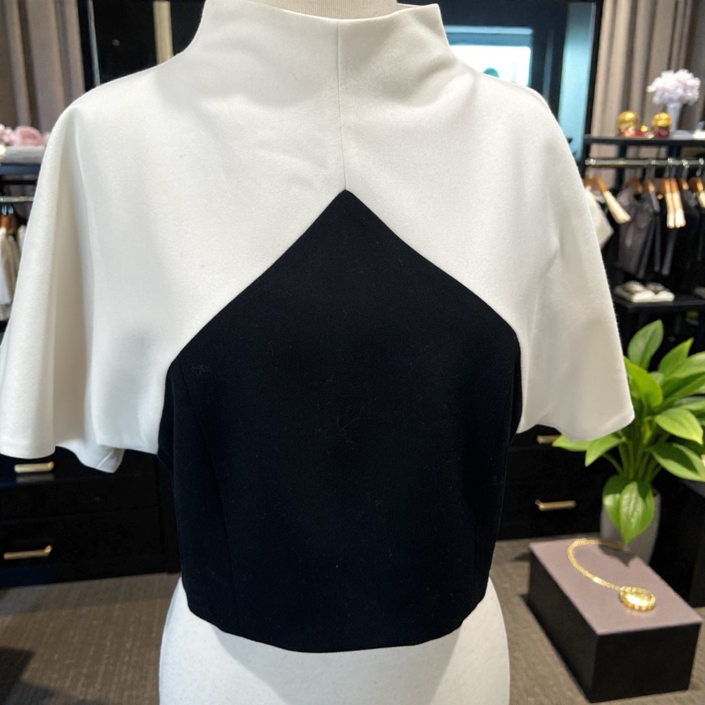 Black Halo Dolman Sleeve Crop Top Sz 4 Color-block Black White‎ Zip Back